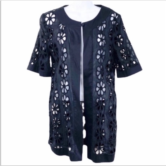 TYLER BOE flowers eyelet jacket top M - Picture 1 of 9